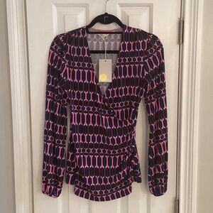 NWT Boden Multicolor Wrap Top w/ Long Puffed Sleeves